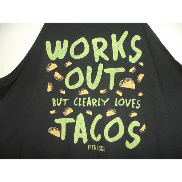 Tank Top Womens Sz Large Works Out But Clearly Loves Tacos -District Perfect Tri - Picture 4 of 9